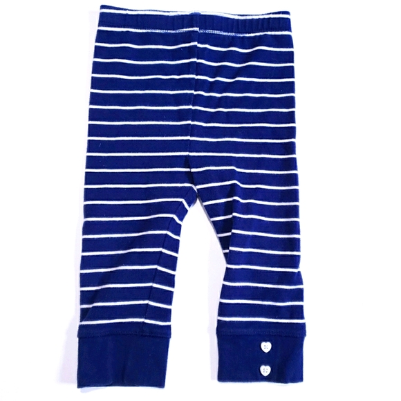 12M Leggings with Heart buttons Striped Navy White - Picture 1 of 3